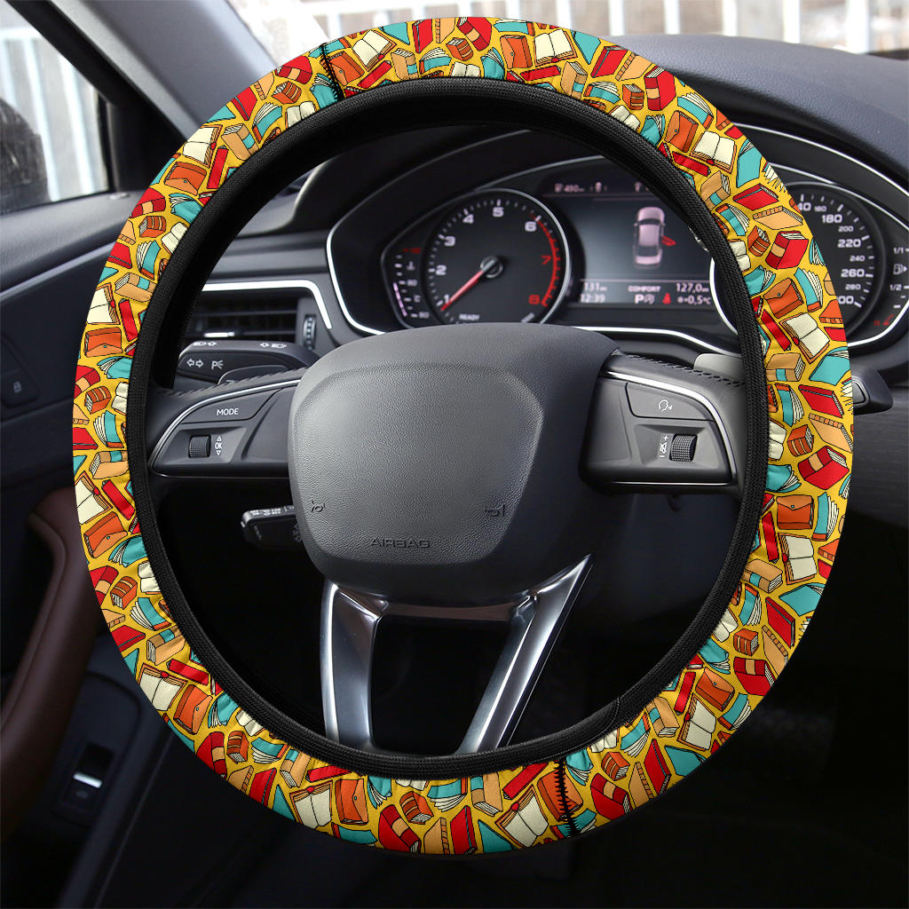 Book Yellow Background Premium Car Steering Wheel Cover Nearkii