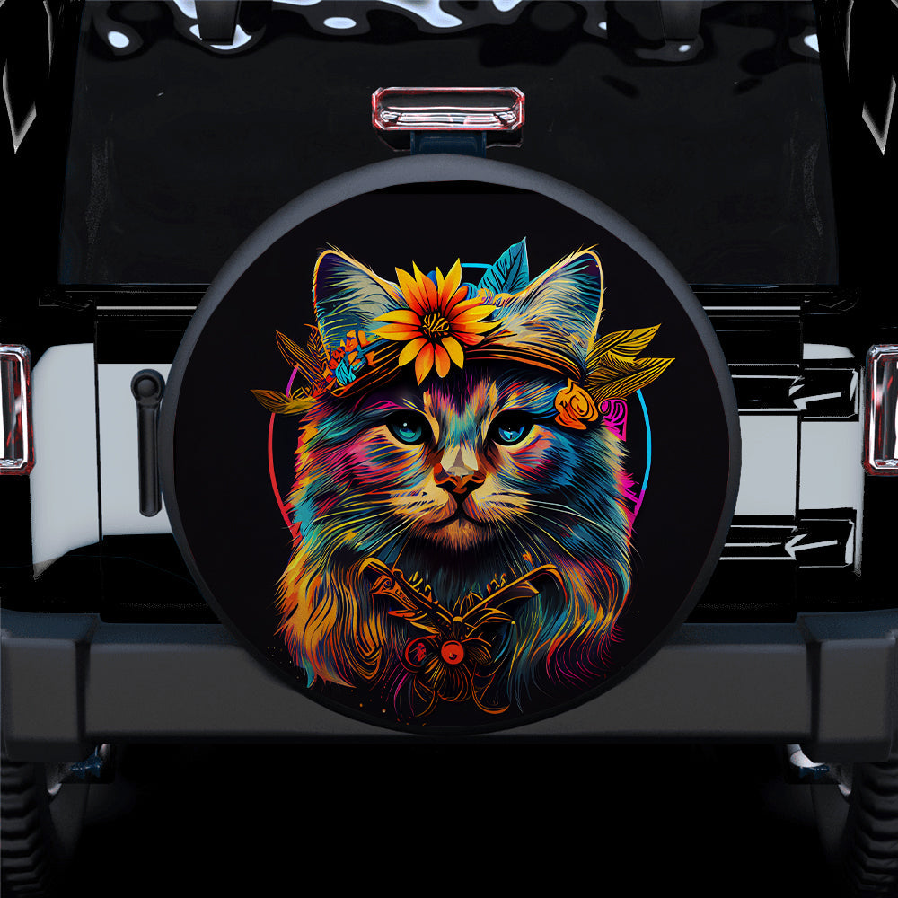 Colorful Hippie Cat Car Spare Tire Covers Gift For Campers Nearkii