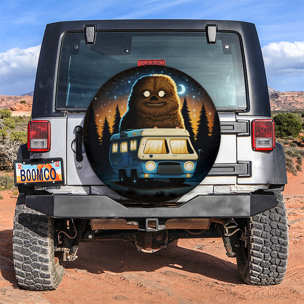 Cute Bigfoot Ride Car Camping Background Car Spare Tire Covers Gift For Campers Nearkii