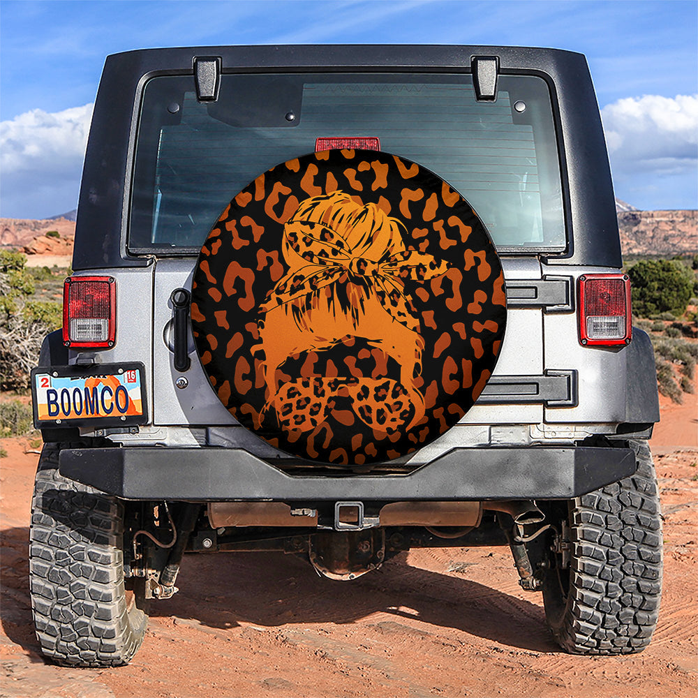 Orange Jeep Girl With Sunglasses Leopard Pattern Car Spare Tire Covers Gift For Campers Nearkii