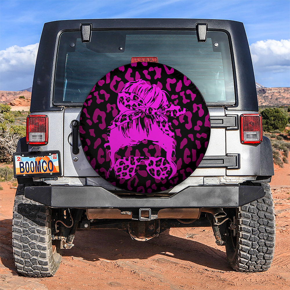 Pink Jeep Girl With Sunglasses Leopard Pattern Car Spare Tire Covers Gift For Campers Nearkii