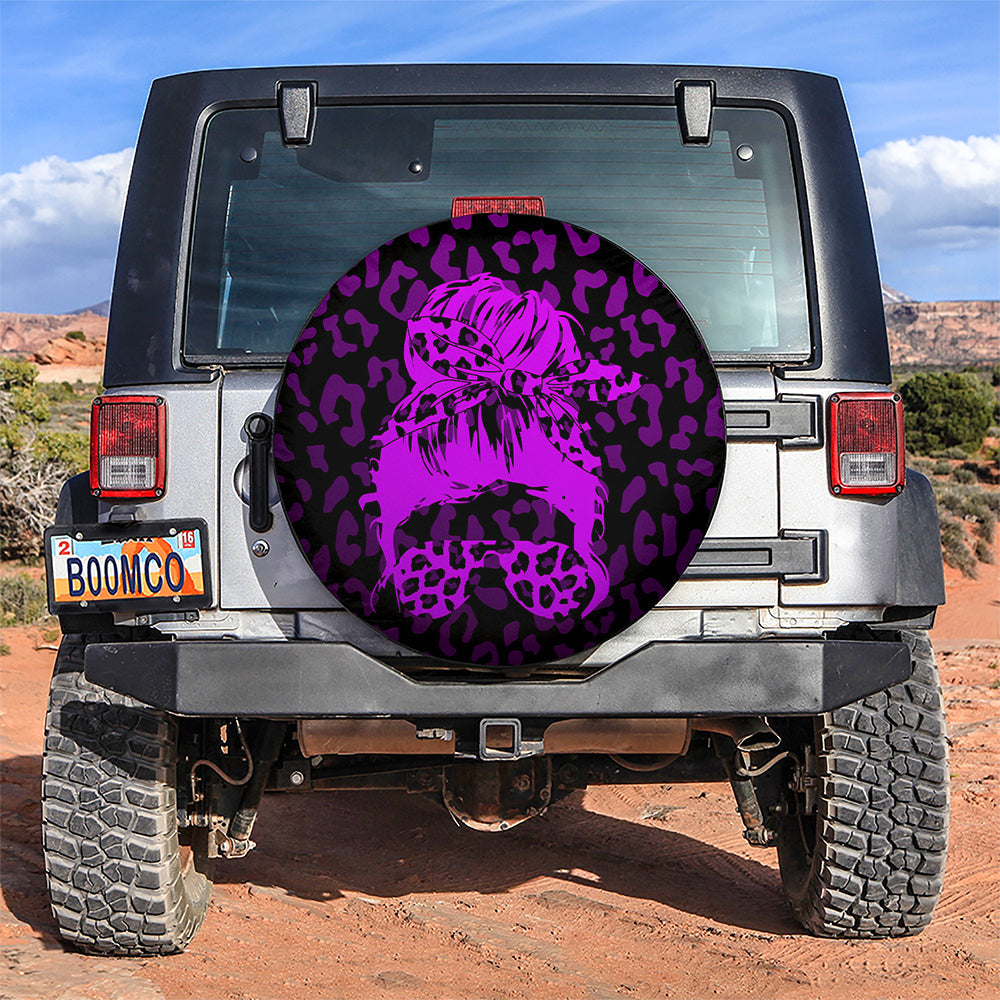 Purple Jeep Girl With Sunglasses Leopard Pattern Car Spare Tire Covers Gift For Campers Nearkii