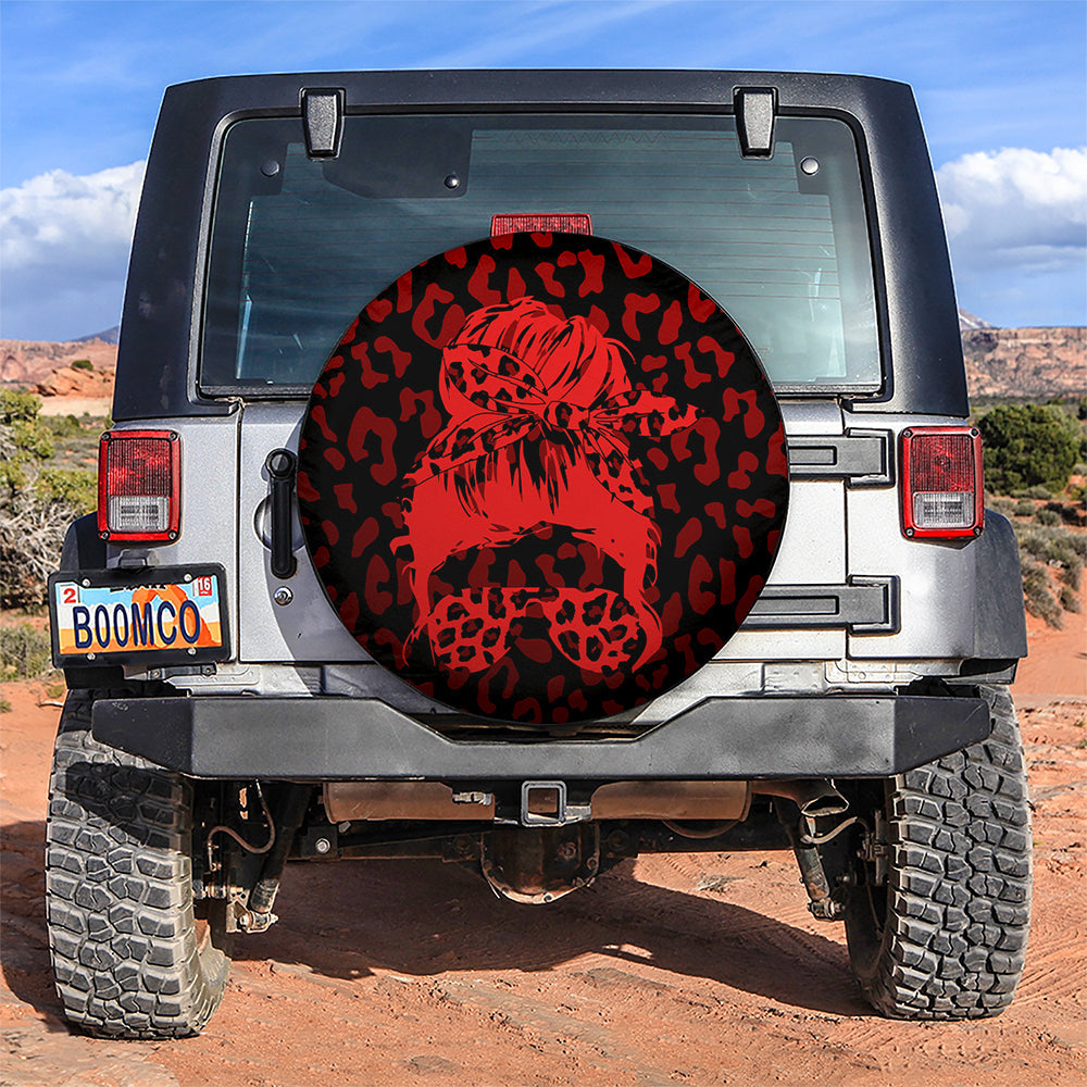 Red Jeep Girl With Sunglasses Leopard Pattern Car Spare Tire Covers Gift For Campers Nearkii