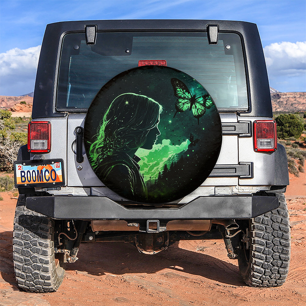 Green Butterfly With Girl In Night Sky Car Spare Tire Covers Gift For Campers Nearkii