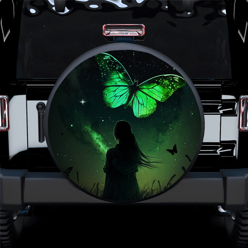 Green Butterfly With Girl In Night Sky Car Spare Tire Covers Gift For Campers Nearkii