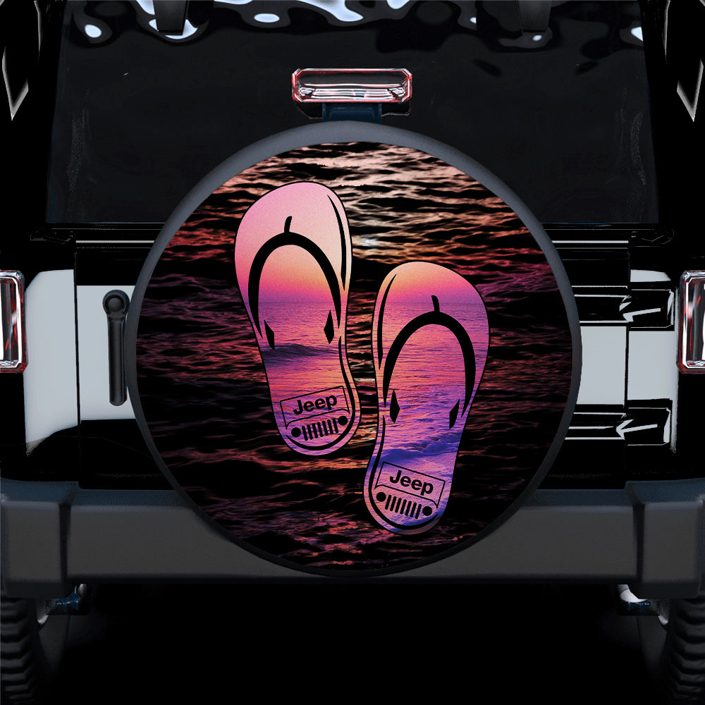 Pink Summer Sea Wave Women Flip Flops Tropical Beach Sunset Sandals Jeep Car Spare Tire Covers Gift For Campers Nearkii