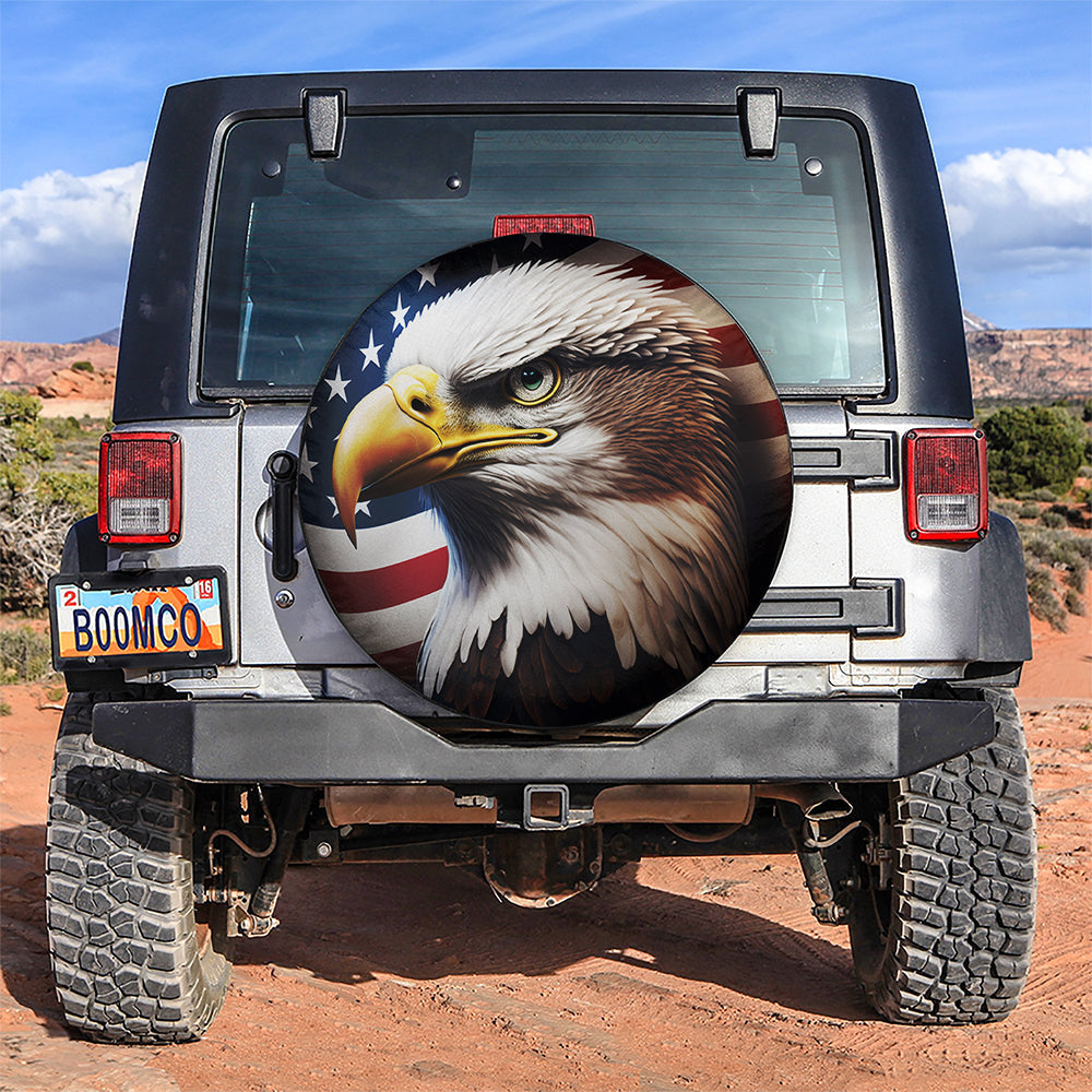 Realistic Bald Eagle Us Flag Background Car Spare Tire Covers Gift For Campers Nearkii