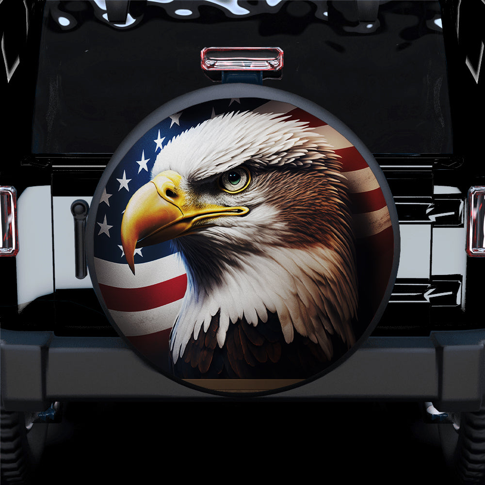 Realistic Bald Eagle Us Flag Background Car Spare Tire Covers Gift For Campers Nearkii