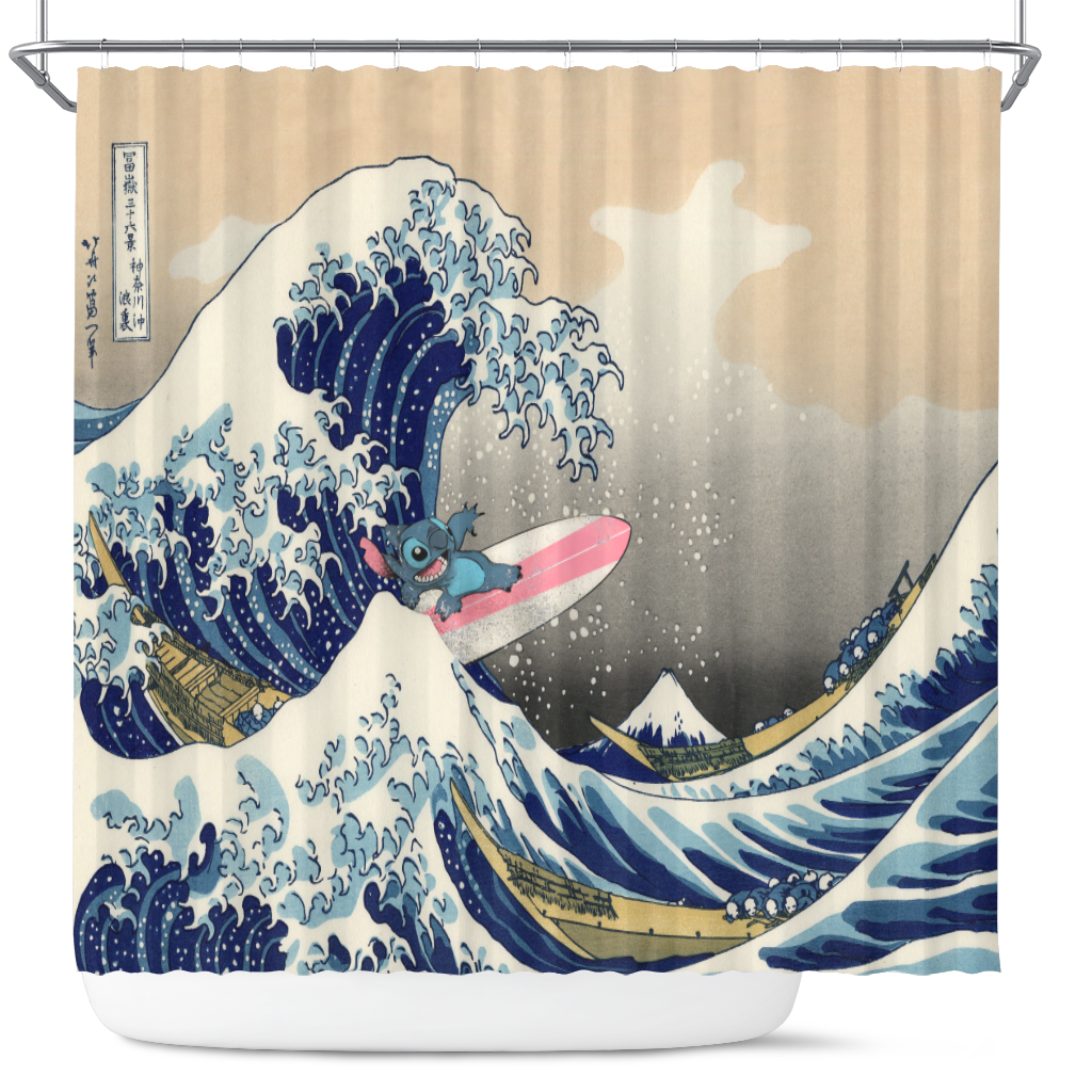 Stitch The Great Wave Japan Shower Curtain 47choco 